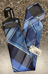 George Mens Striped Blue Plaid Pointed Neck Tie NWT! M1356 - Picture 1 of 2