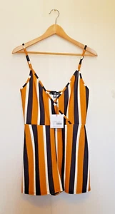 Missguided Shorts Playsuit Orange/black/white stripes strappy size 8 BNWT - Picture 1 of 7