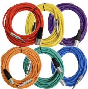 GLS Audio 6 ft PATCH CABLE XLR Male to 1/4” TRS Colored Cables (6 Pack) - Picture 1 of 15