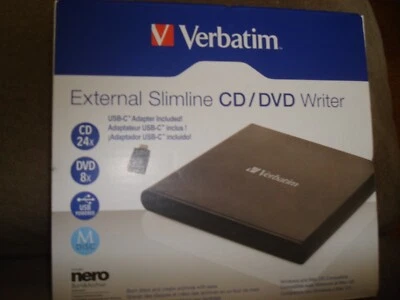 Verbatim 98938 External Slimline CD/DVD Writer USB 2.0 - Black - Image 1 of 4