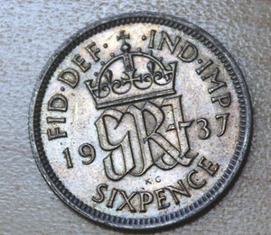 1937 Great Britain 6 Pence Silver - Picture 1 of 2