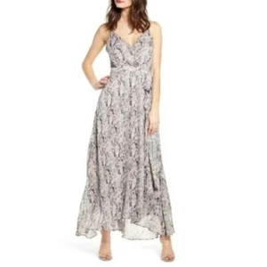 NEU Anthropologie ASTR Schlangenmuster Träger V-Ausschnitt Chiffon Maxi Wickelkleid Boho M - Bild 1 von 8