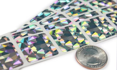 Silver Hologram Holographic Bling Stickers 1" Square Envelo Seal Reseller Supply