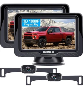 LeeKooLuu 4.3” Wired Rear Backup Camera Monitor Kit For 2 Cars HD 1080P View - Picture 1 of 9
