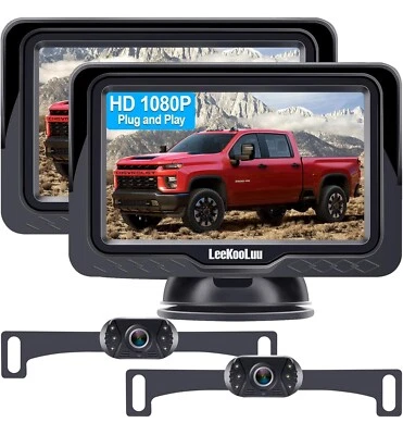 LeeKooLuu 4.3” Wired Rear Backup Camera Monitor Kit For 2 Cars HD 1080P View - Image 1 of 4