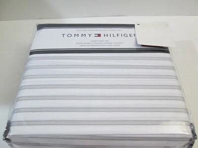 New Tommy Hilfiger 4 pieces Queen Sheet Set ~ Grey Gray and White Stripe New - Image 1 of 4
