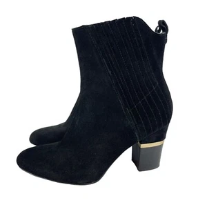 Lucca Lane Jadia Womens 11 Black Suede Block Heel Ankle Boot Pull On Booties - Picture 1 of 10