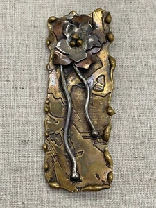 Vintage MODERNIST Brutalist artisan Abstract mixed metal floral hand made BROOCH - Picture 1 of 9