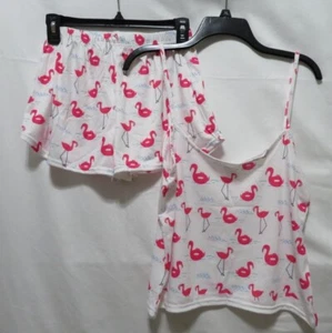 Adolescent Clothing Flamingo Cami Pajama Set Pink/White Size Medium - Picture 1 of 5