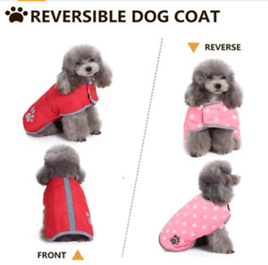 NWT Queenmore Dog Coat Cold Weather Red Reversible Pink Polka Dot Fleece Lining