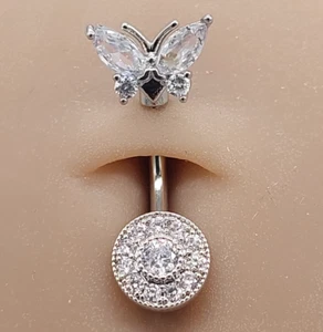 Belly Bars Button Piercing Bar Dangle Navel Body Jewellery Gem Ring Silver Gift - Picture 1 of 7