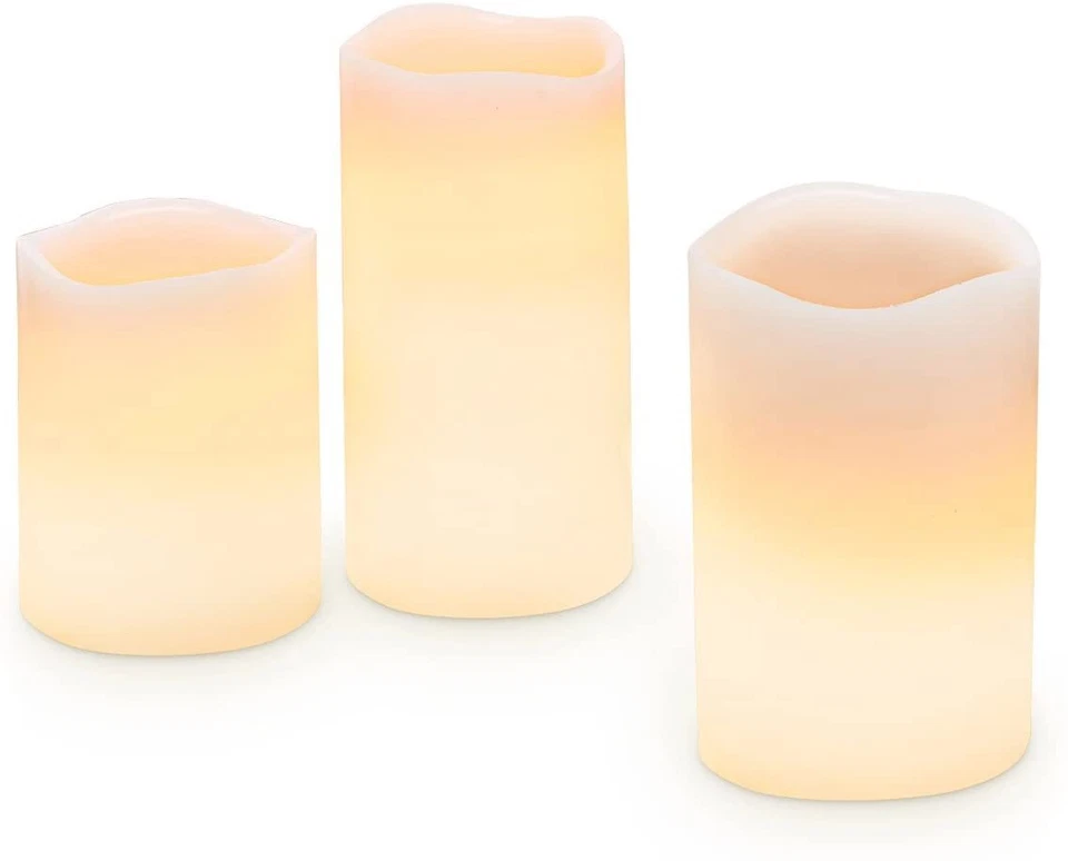 LED Kerzen aus Echtwachs - 3er Set mit flackernder Flamme 10 / 7 / 5,5cm - Bild 1 von 3