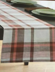 Brown Cream Fall Autumn Homespun Plaid Check Stripe Table Runner 14x 72 Inch - Picture 1 of 3