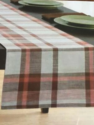 Brown Cream Fall Autumn Homespun Plaid Check Stripe Table Runner 14x 72 Inch - Image 1 of 3