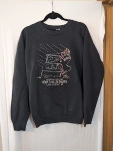 *Distressed* Vintage XL Snowmobile Themed Black Crewneck Sweatshirt - Picture 1 of 5