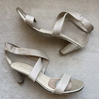 Donald J. Pliner Vona Gold Metallic Heeled Sandals Women 8.5 Stretch Straps - Image 1 of 4