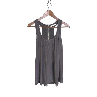 Hazel 100% 真丝串珠赛车背心小号灰色打褶外露拉链 — 第 1/4 张图片