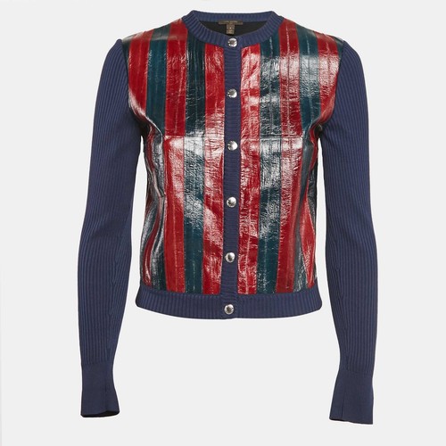 LOUIS VUITTON（LV） Giacca Louis Vuitton blu rosso a righe ecopelle e maglia bottoni davanti S
