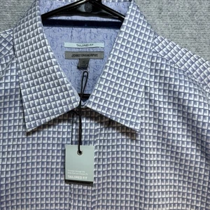 Johnston & Murphy Shirt Mens XL Tailored Fit Geometric Pattern Slate/Navy NWT - Picture 1 of 7