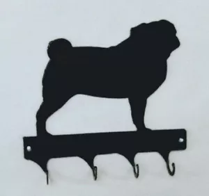 Pug 4 Hook Leash or Key Holder Black Wrought Iron Look Made in USA - Picture 1 of 1