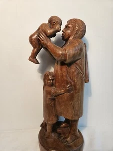 Handgeschnitzte Holzfigur Indianer Frau & Kinder 10 1/4" Höhe x 5 1/4" Breite - Bild 1 von 14