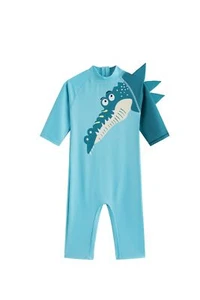 Boys One Piece Rash Guard Short Sleeve Crocodile Print Zipper Swimsuit UPF 50... - Picture 1 of 7