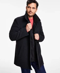 Calvin Klein Men Coleman Wool-Blend Overcoat Charcoal 42 Long - Picture 1 of 4