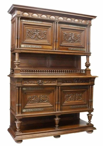 Antique Sideboard, French Henri II Style Carved Wood, Walnut, 1800's Beautiful! Cover