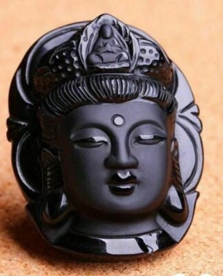 天然黑曜石手工雕刻幸运护身符佛项链吊坠装饰 — 第 1/4 张图片