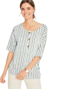 Bonprix @ Kaleidoscope Size M Fit Plus 20 Green White Stripe Short Sleeve TOP - Picture 1 of 5