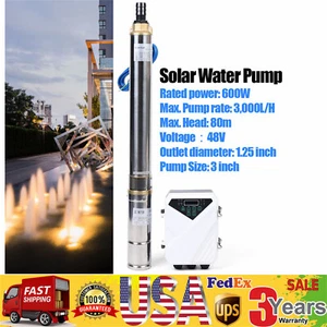 Bomba de agua solar sumergible de 3" DC 48V bomba de pozo de diámetro profundo y controlador MPPT EE. UU. - Imagen 1 de 12