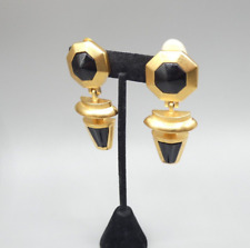 SI1211 Essex signed black gold clip on dangle earrings