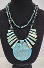 Vtg Native Black Obsidian, Turquoise Wooden & Mother of Pearl Statement Necklace