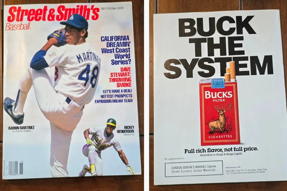 1991 STREET & SMITH'S  BASEBALL   RAMON MARTINEZ  LA DODGERS  RICKEY HENDERSON - Image 1 of 1