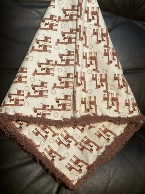 Safari Jungle Animals Baby blanket -Brown Giraffe Family -handmade braided edge - Image 1 of 3
