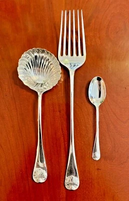 Kirk Stieff, Sterling Williamsburg Shell Cold Meat Fork, Gravy Ladle & Demitasse - Image 1 of 4