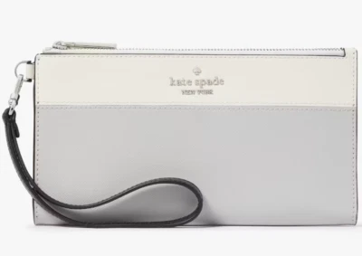 Cartera de cuero gris y blanco Kate Spade Madison con doble cremallera KC507 $169 Foto 1 de 4