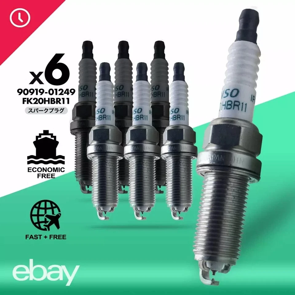 6PC Parts Spark Plugs 90919-01249 FK20HBR11 Fits For Denso 3473 JP - Image 1 of 1