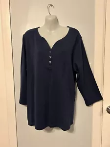 NWT Karen Scott Intrepid Blue (Navy) V-Neck Top with 3/4 Sleeve Plus Size 2X - Picture 1 of 3