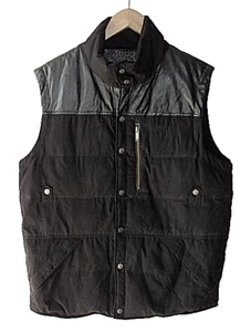 Jeep Men's XL Black Trucker Snap Front Gray Duck Wool Puffer Trucker Vest - Picture 1 of 7