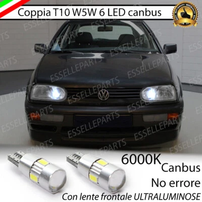 COPPIA LUCI DI POSIZIONE T10 W5W 6 LED VOLKSWAGEN VW GOLF 3 III NO AVARIA 6000K - Immagine 1 di 4