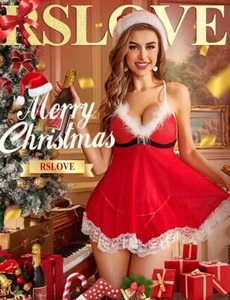 Set lingerie natalizia sexy donna babbo Natale babydoll camicie in pizzo - Foto 1 di 5