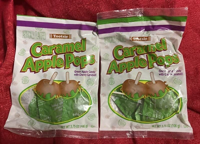 TOOTSIE Bags 3.75oz Each CARAMEL APPLE POPS Green Candy Chewy Caramel LOLLIPOPS - Image 1 of 2