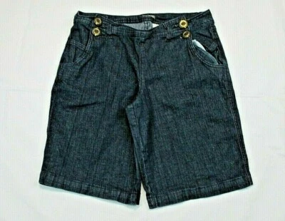 Pantalones Cortos de Jean LA Blues Para Mujer 14 Azul Oscuro Lavado Plano 4 Botones Grandes Delanteros Foto 1 de 4