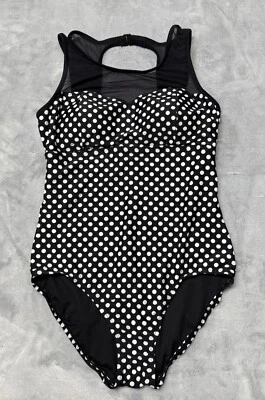 Traje de baño Catalina blanco y negro lunares de malla de una pieza con sujetador talla 12-14 Foto 1 de 4