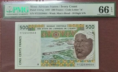 1997 West African States/Ivory Coast 500 Francs PMG66 EPQ GEM UNC [P-110Ag] - Image 1 of 4