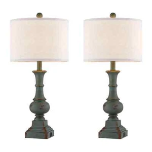 25 in. Distressed Green Resin Table Lamp Set and USB ports, bulbs (Set of 2) - Picture 1 of 8