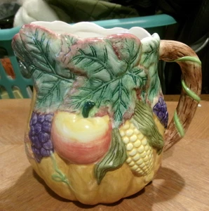 Ceramic Embossed Pitcher - Embossed Fruit Jug - Nantucket Pitcher - Handpainted - Picture 1 of 5