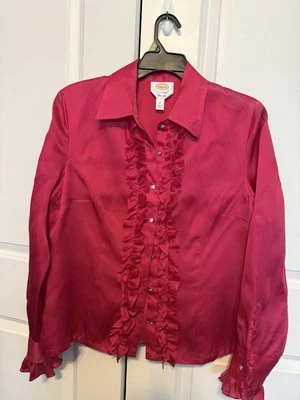 Blusa vintage Talbot de seda pura para mujer mangas largas con volantes talla 16 E U C Foto 1 de 4