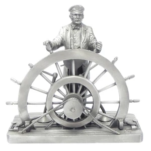 "Estatuilla de colección de 4,5"" Franklin Mint piloto de barco fluvial de peltre fino Ron Hinote 1977" - Imagen 1 de 6